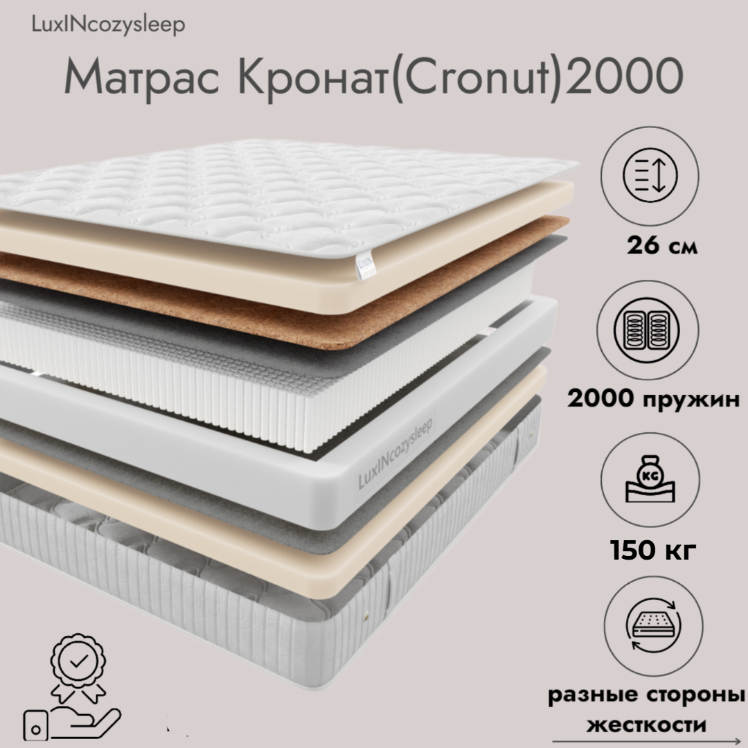

Матрас LuxINcozysleep Перфект Кронат 2000 180х200, Белый, Кронат 2000