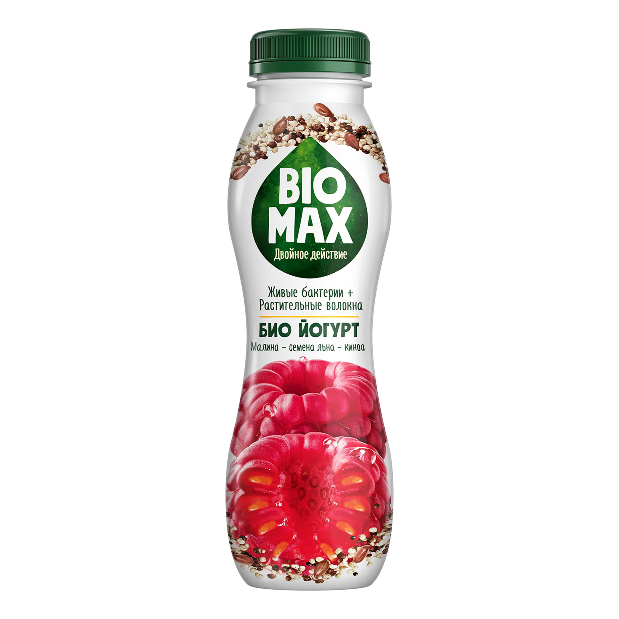 

Биойогурт питьевой BioMax малина семена льна киноа инулин 1,6% БЗМЖ 270 г