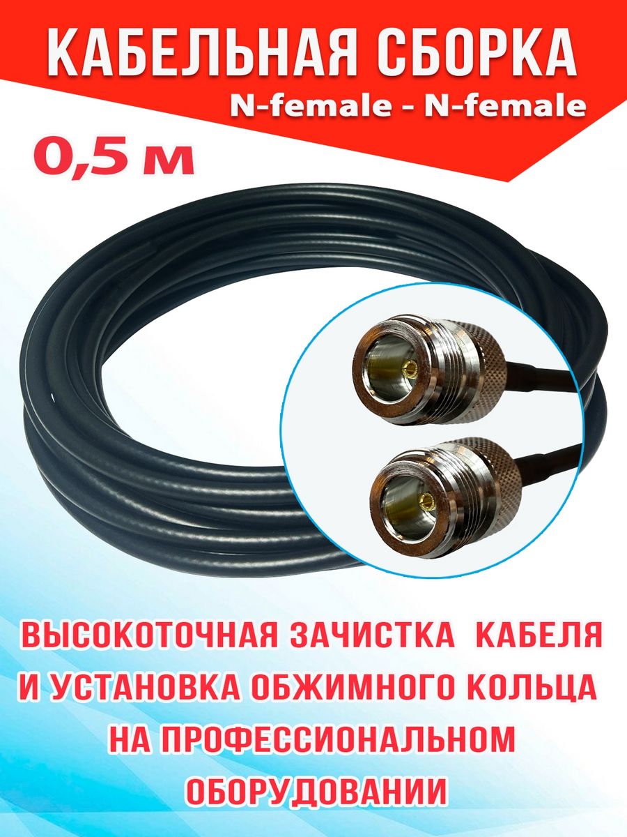 

Кабельная сборка MSK GSM N-female - N-female 0.5м кабель RG58, Черный, RG58_Nf_Nf