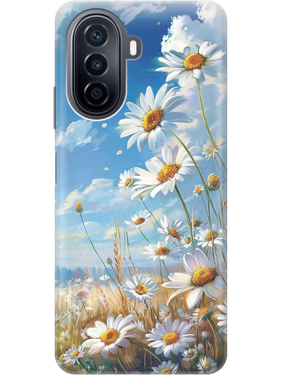 

Силиконовый чехол на Huawei nova Y70 с рисунком "Ромашки на поле", Белый;синий, 20000923