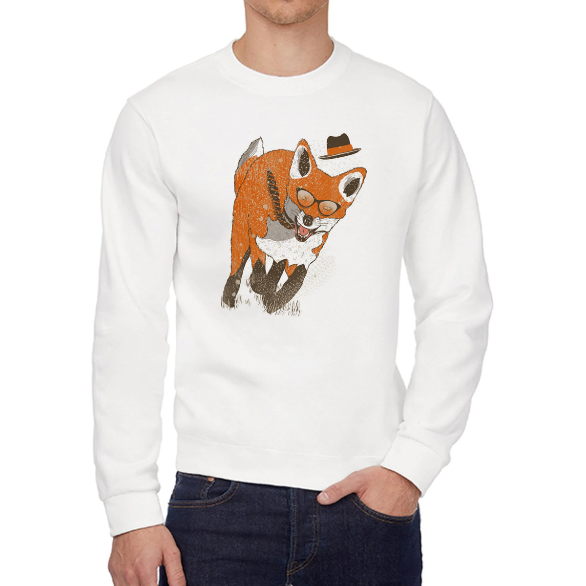 

Свитшот женский CoolPodarok Бегущий лис в шляпе белый 56 RU, 56W02591