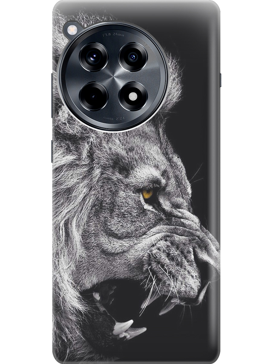 

Силиконовый чехол на OnePlus 12R с рисунком "Морда льва", Серый;черный, 20012110