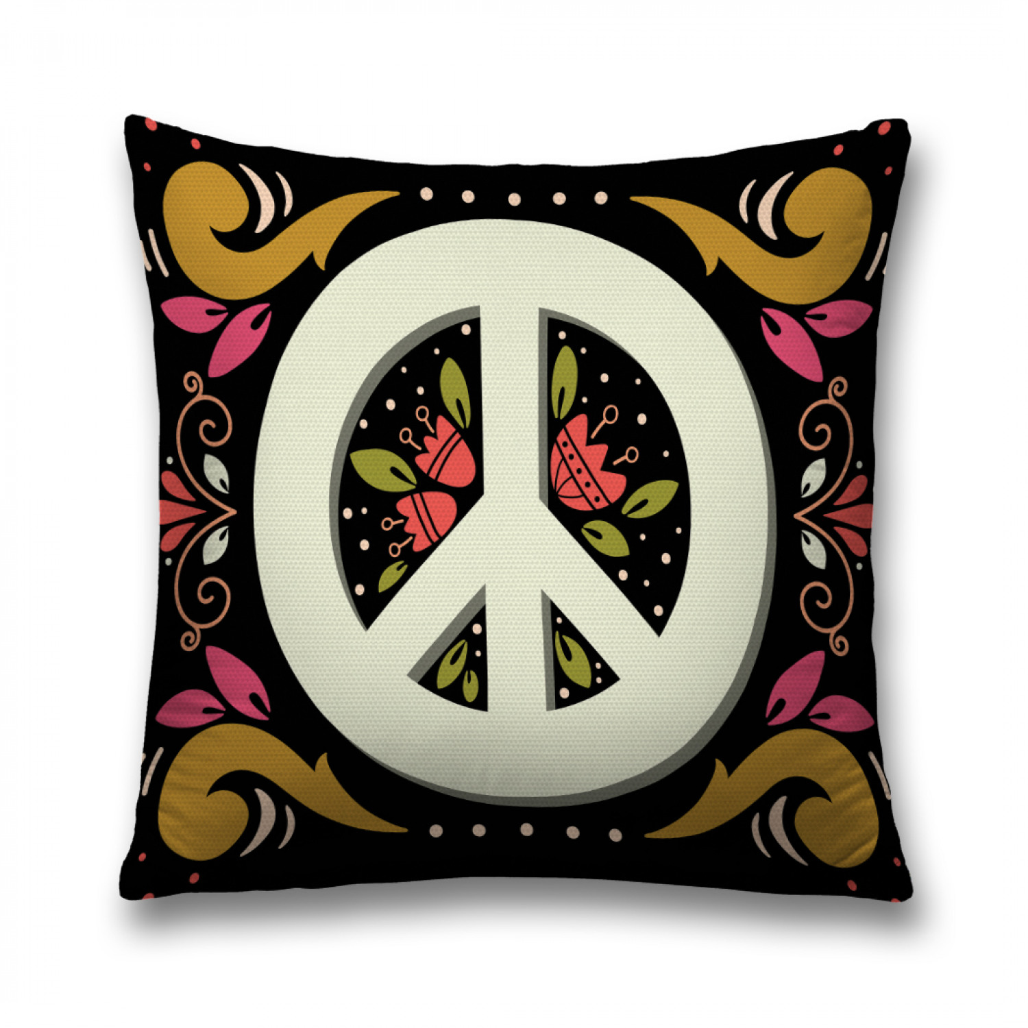 

Наволочка декоративная JoyArty "Флористический знак хиппи" на молнии, 45x45 см, Флористический знак хиппи