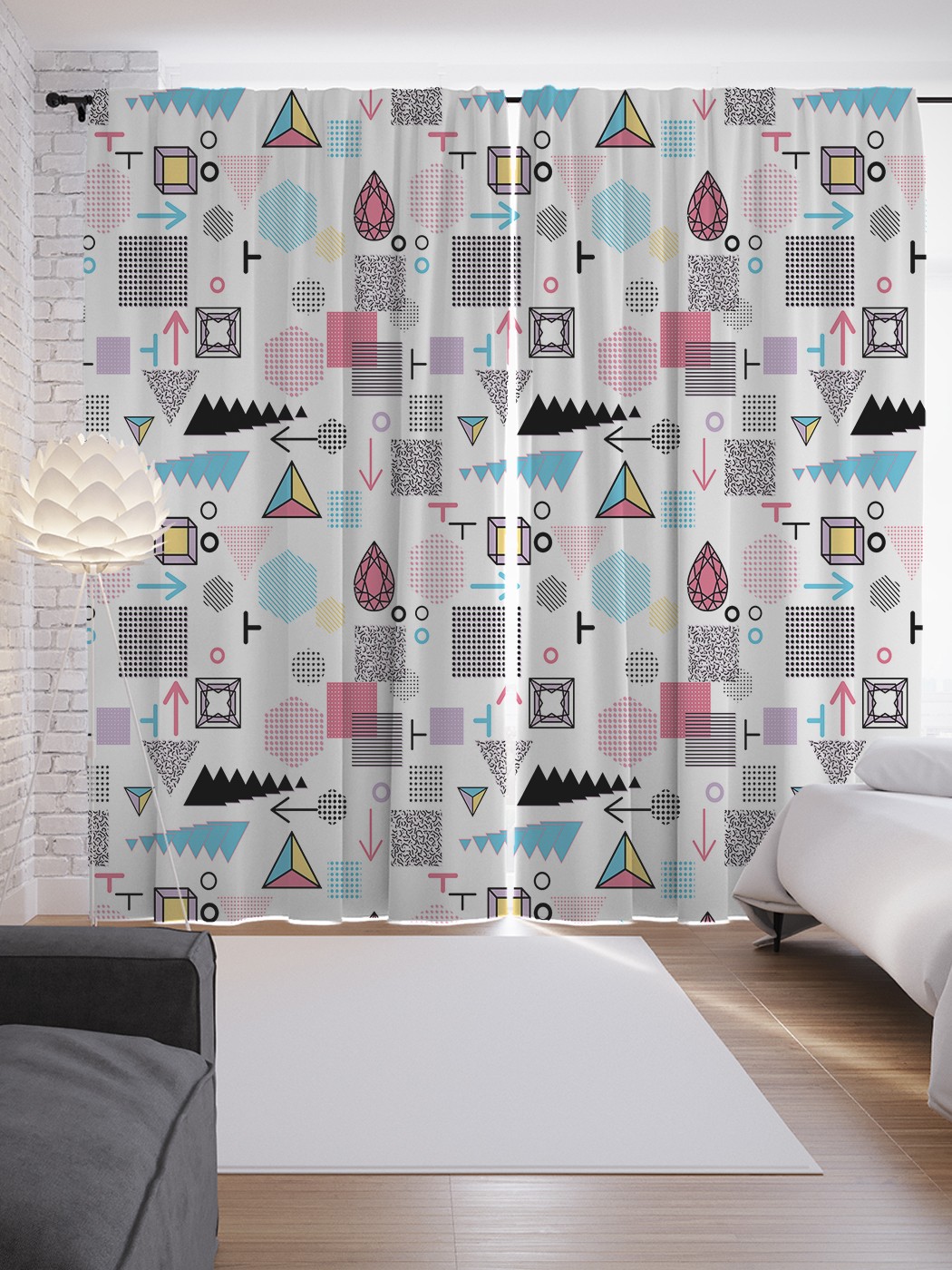 

Шторы JoyArty с фотопечатью "Геометрический хаос" из сатена, 290х265 см, Геометрический хаос