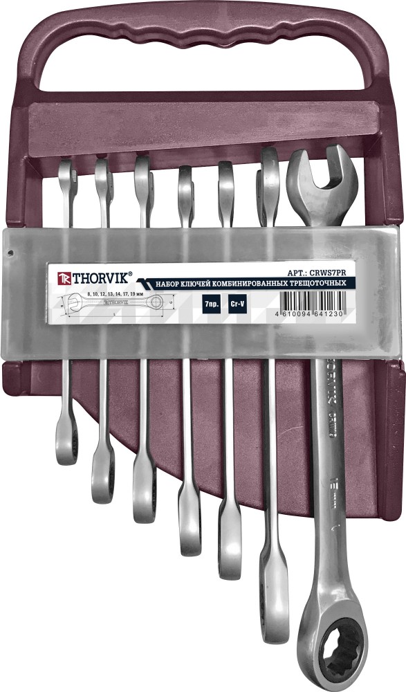 Набор ключей комбинированных трещоточных 7 пр. 8-19 мм холдер Thorvik