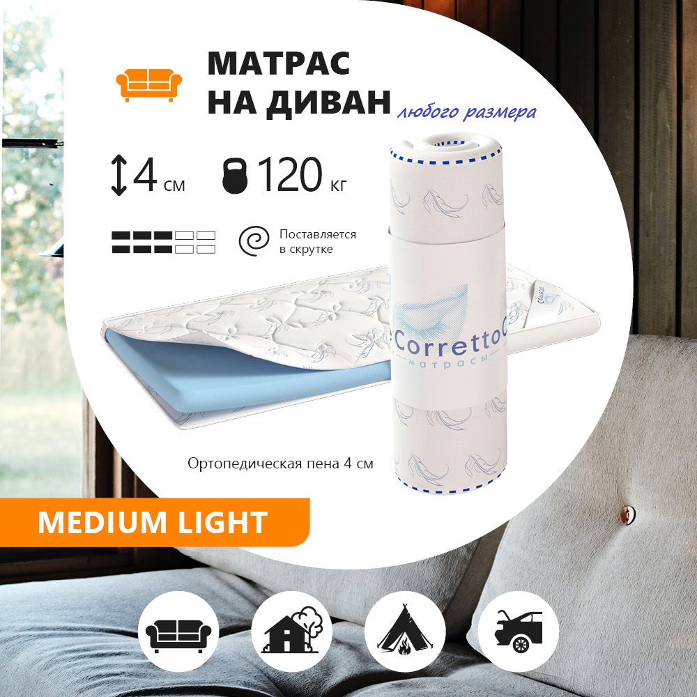 

Топпер-наматрасник CORRETTO Medium Light 165х195, Белый, Light