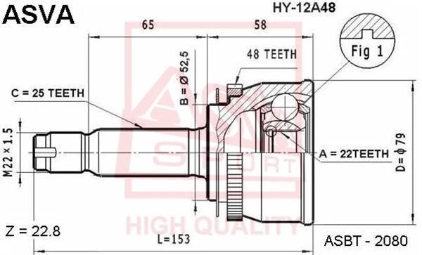 

ШРУС наружный 22x52.5x25