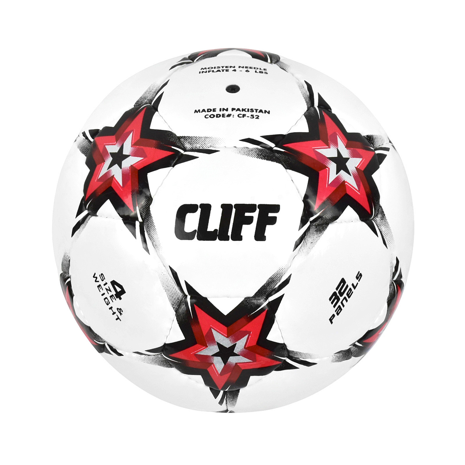 

Мяч футбольный CLIFF CF-52,  размер,с отскоком, PU Shine, бело-красный (звезды, Белый