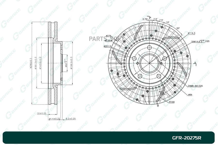 

Диск тормозной перфорированный вентилируемый G-brake GFR-20275R правый