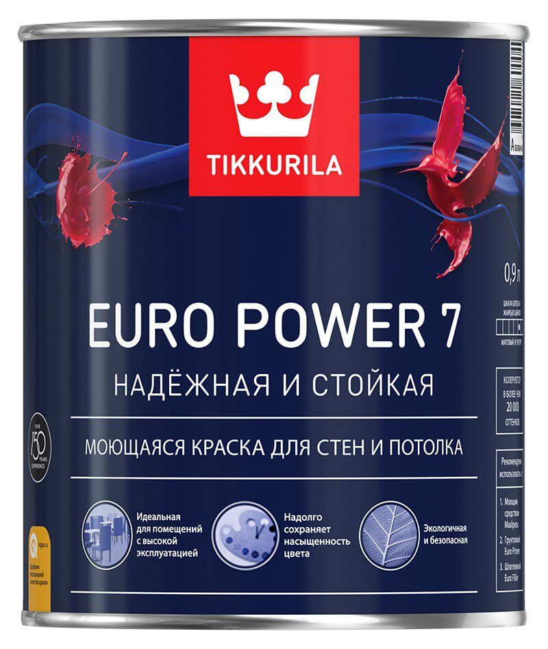 фото Краска водная для стен tikkurila euro power 7 база а 0,9л