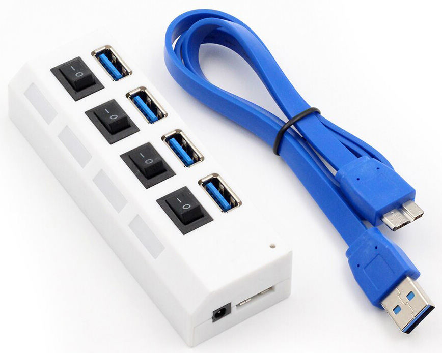 USB-хаб HRS A29 USB 3.0 - AM/MicroBM, 4 порта, White