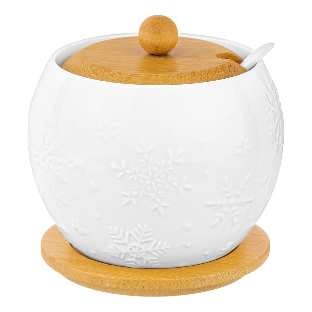 

Сахарница Elan Gallery Снежинки с ложкой фарфор белая 620 мл 12x12x12 см