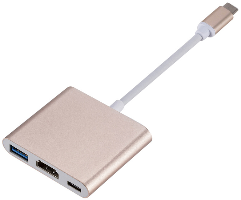 

Адаптер GSMIN USB Type-C-HDMI/USB A/USB Type-C, M-F Gold (BT895752), BT895752