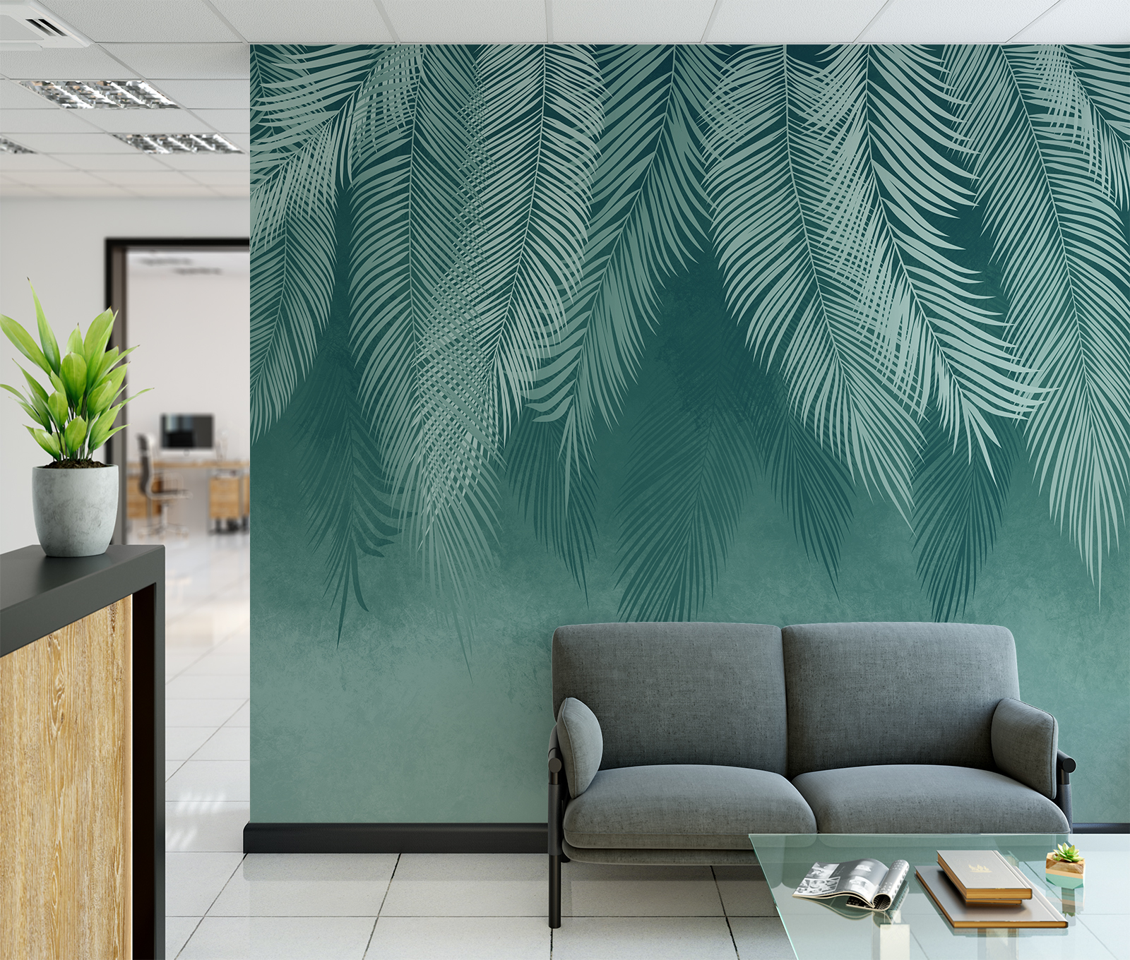 Фотообои Photostena Листья пальмы нежно-зеленые 3 x 2,7 м платок женский 55х55 см полиэстер белый зеленые листья kerchief