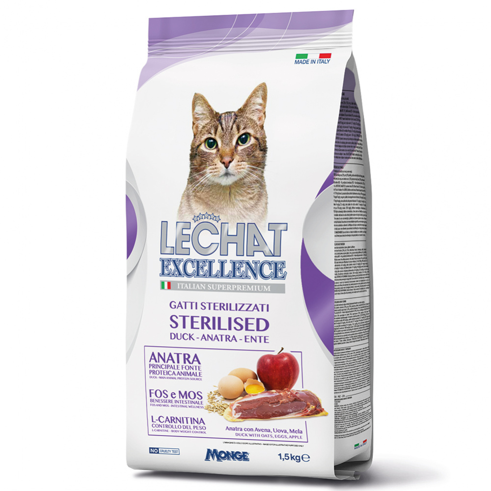 фото Сухой корм для кошек lechat excellence sterilised, утка, 1.5кг