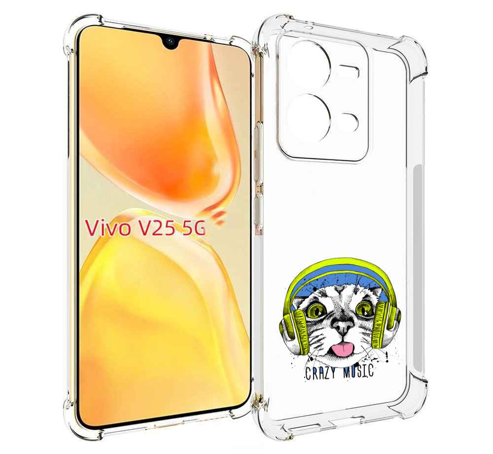Чехол MyPads кошка в наушниках рисунок для Vivo V25 5G / V25e