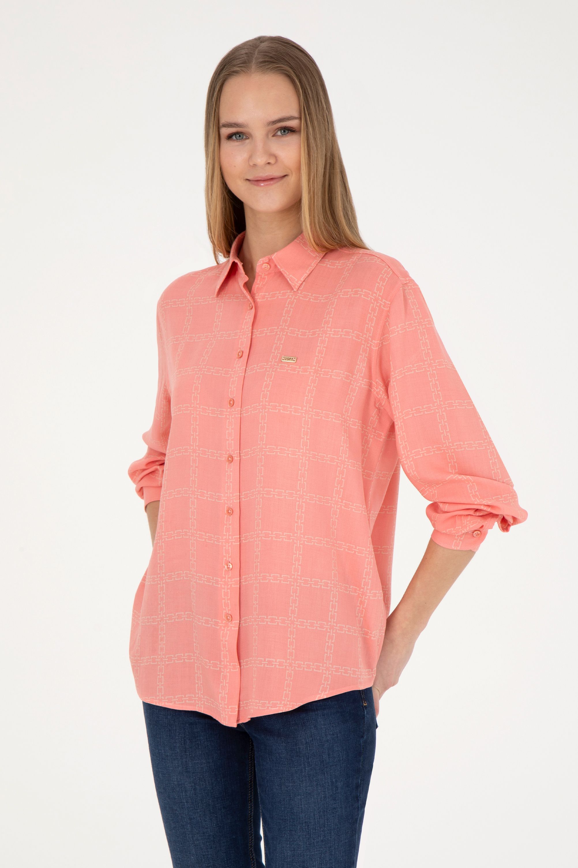 

Рубашка женская U.S. POLO Assn. G082GL0040COLPON оранжевая 34, Оранжевый, G082GL0040COLPON