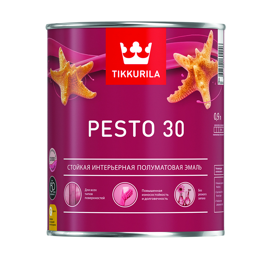 Эмаль алкидная стойкая полуматовая Pesto 30 (Песто 30) TIKKURILA 0,9 л белая (база А) соус monini pesto genovese 190 гр