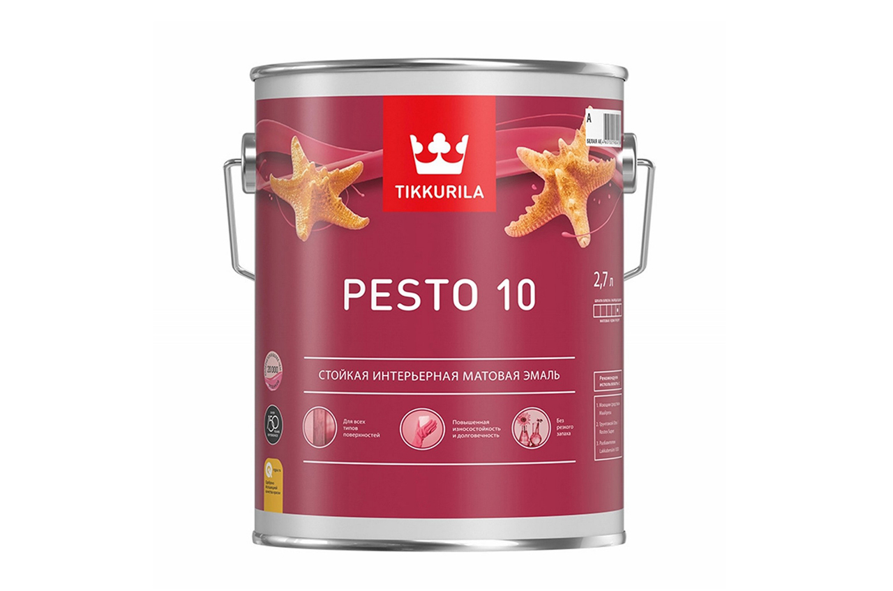 Эмаль алкидная стойкая матовая Pesto 10 (Песто 10) TIKKURILA 2,7 л белая (база А) соус monini pesto genovese 190 гр