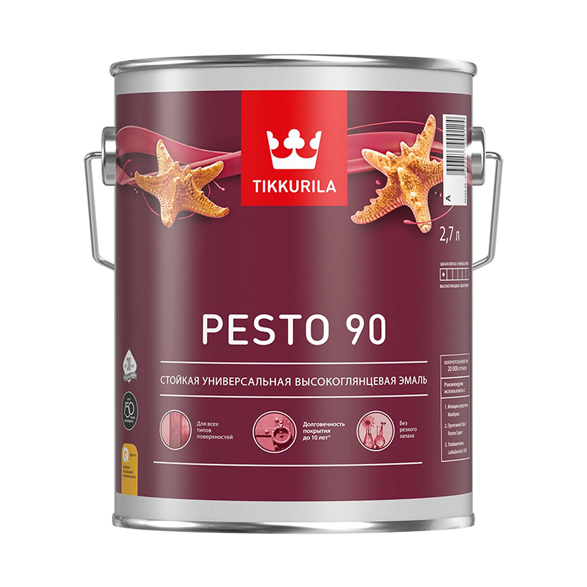 Эмаль высокоглянцевая Euro Pesto 90 (Песто 90) TIKKURILA 2,7 л белая (база А) эмаль высокоглянцевая euro pesto 90 песто 90 tikkurila 9 л бес ная база с