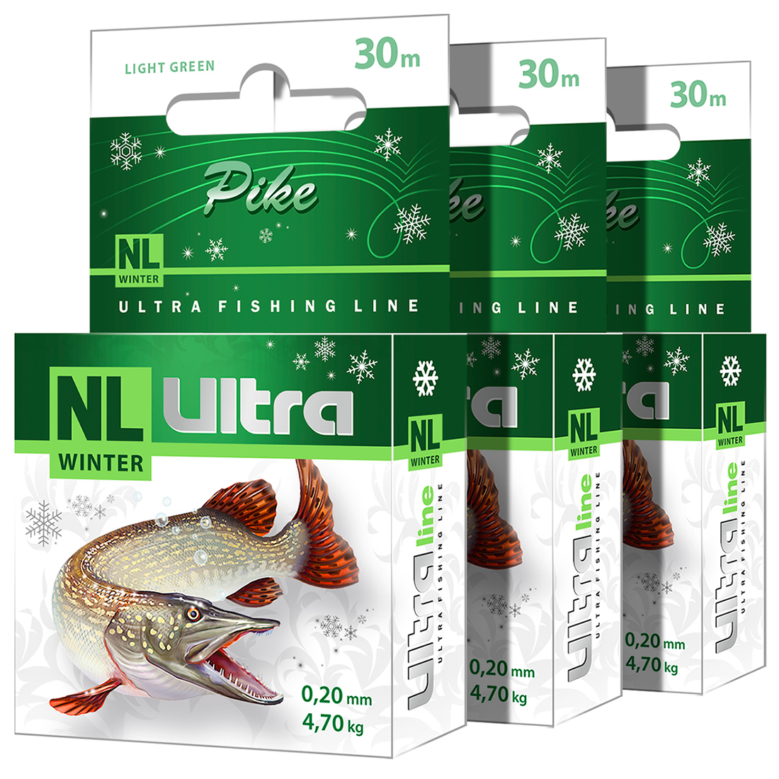 фото Леска зимняя aqua nl ultra winter pike (щука) 30m 0,20mm, test - 4,70kg (набор 3 шт)