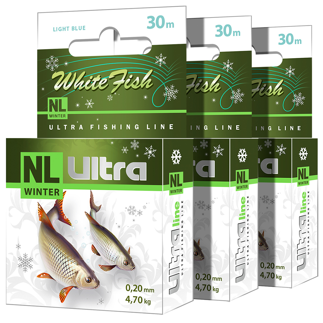 фото Леска зимняя aqua nl ultra winter white fish 30m 0,20mm, test - 4,70kg (набор 3 шт)