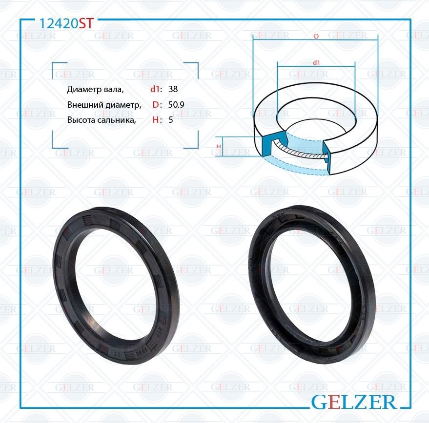 

Сальник рулевой рейки GELZER 38*50.9*5 (0) 12420ST, 12420ST