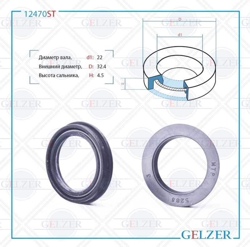 

Сальник рулевой рейки GELZER 22*30/32.4*4.5 (0M) 12470ST, 12470ST