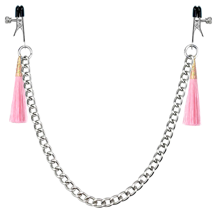 фото Зажимы на соски с розовыми кистями tassel nipple clamp with chain lovetoy