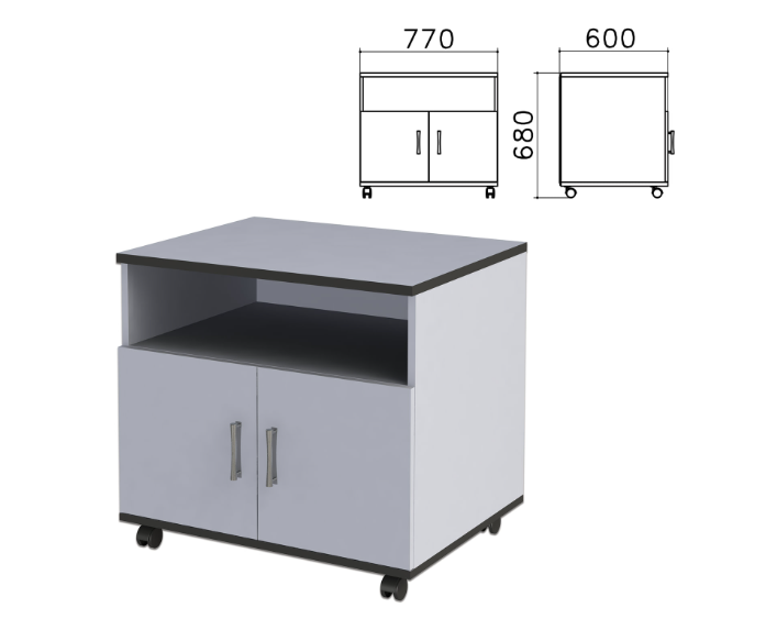 Тумба для оргтехники Монолит 770х600х680 мм 2 двери полка цвет серый ТМ3011 13358₽