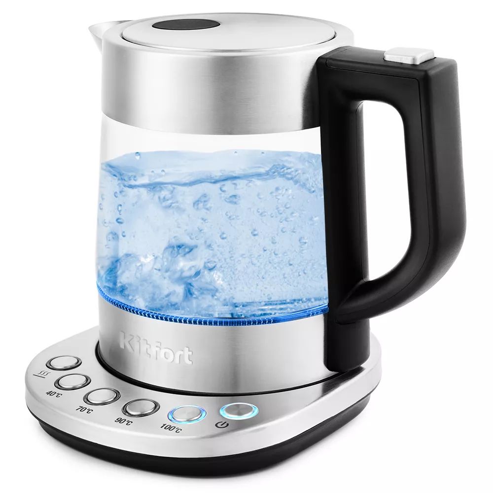 Чайник электрический Kitfort КТ-648 1 л серебристый, прозрачный кофемолка kitfort кт 766 серебристый