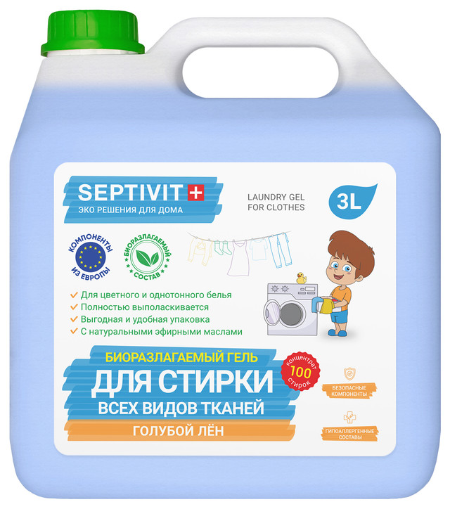 фото Гель для стирки всех видов тканей голубой лён septivit premium 3л