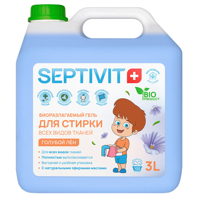 фото Гель для стирки всех видов тканей голубой лён septivit premium 3л