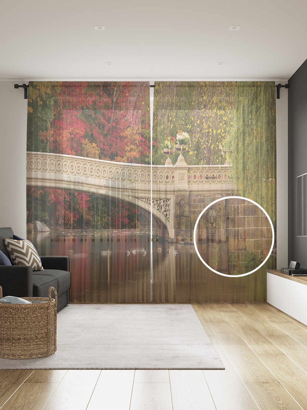 

Фототюль JoyArty "Романтический мост", 145x265см, 2 полотна, лента, 50 крючков, Романтический мост