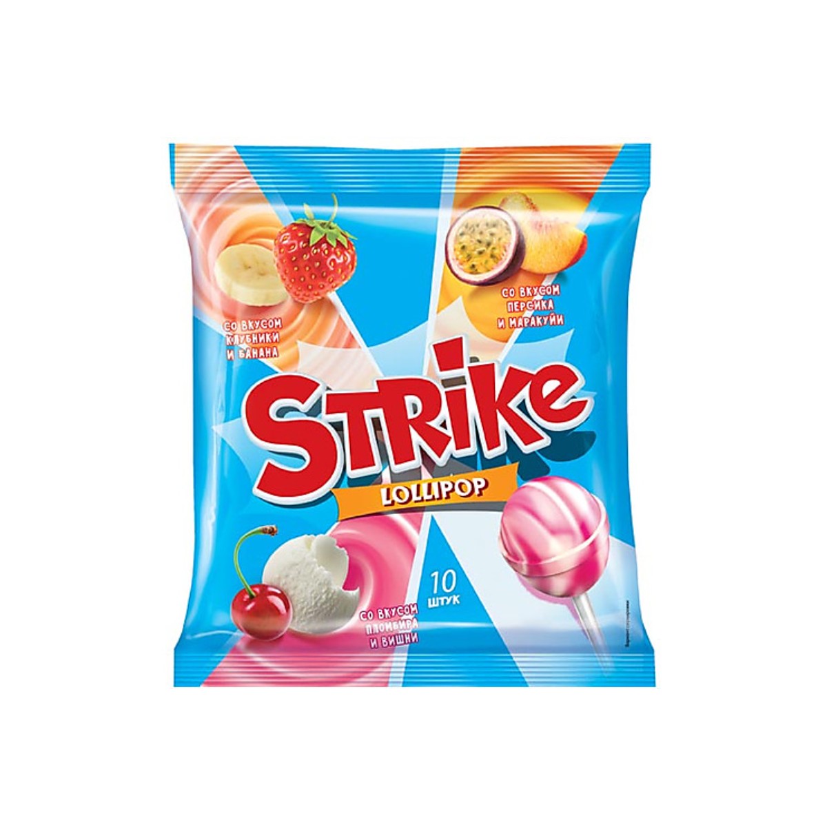 Карамель Strike на палочке с молочным вкусом, 5 шт по 113 г