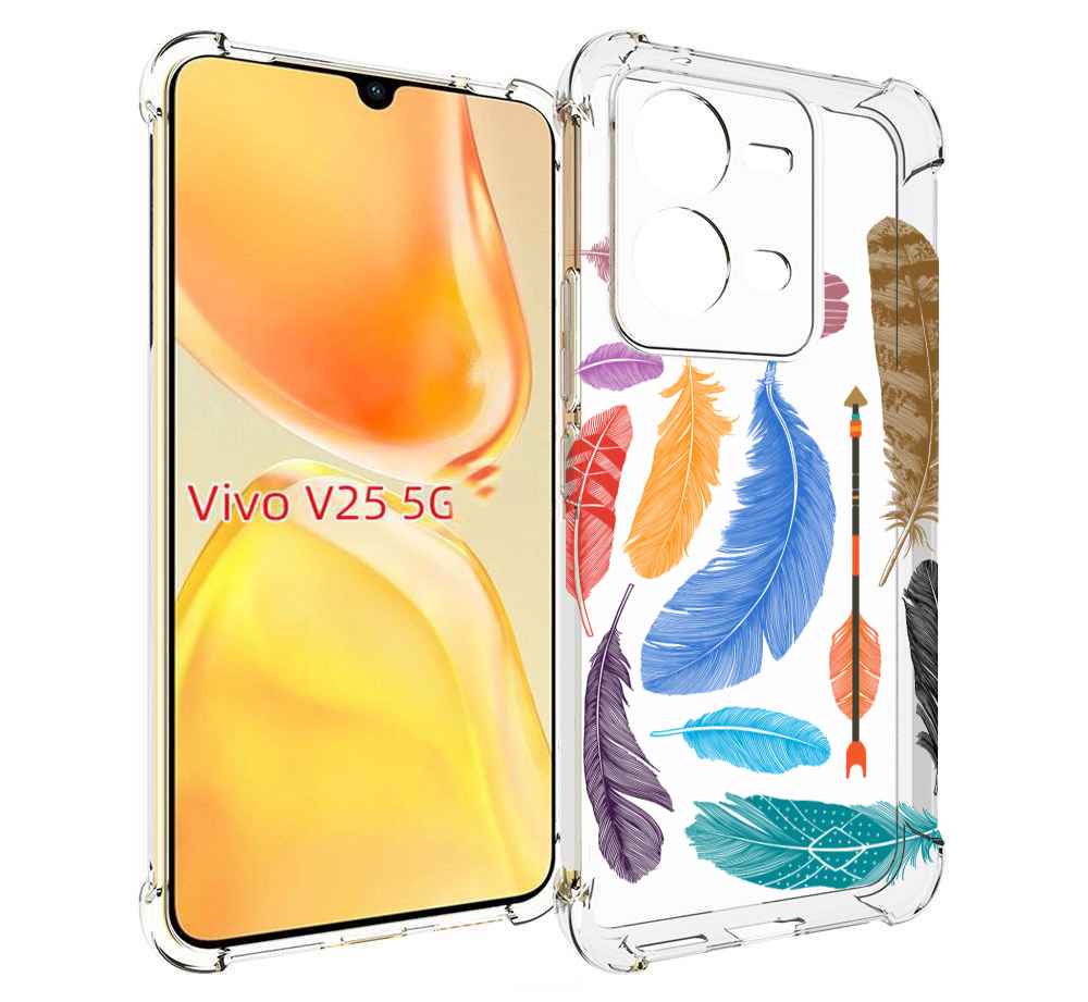 

Чехол MyPads разноцветные перья для Vivo V25 5G / V25e, Прозрачный, Tocco