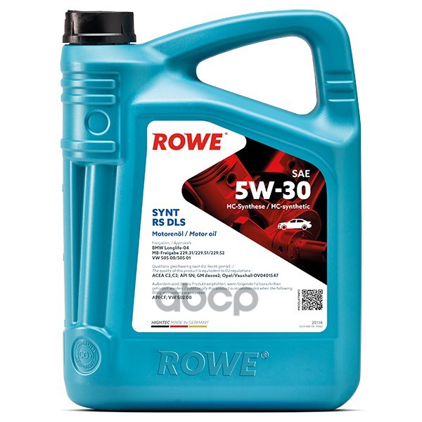 

ROWE Масло Моторное Rowe Hightec 5/30 Synt Rs Dls Acea C2,C3,Api Sn,Gm Dexos2 Синтет 5 Л