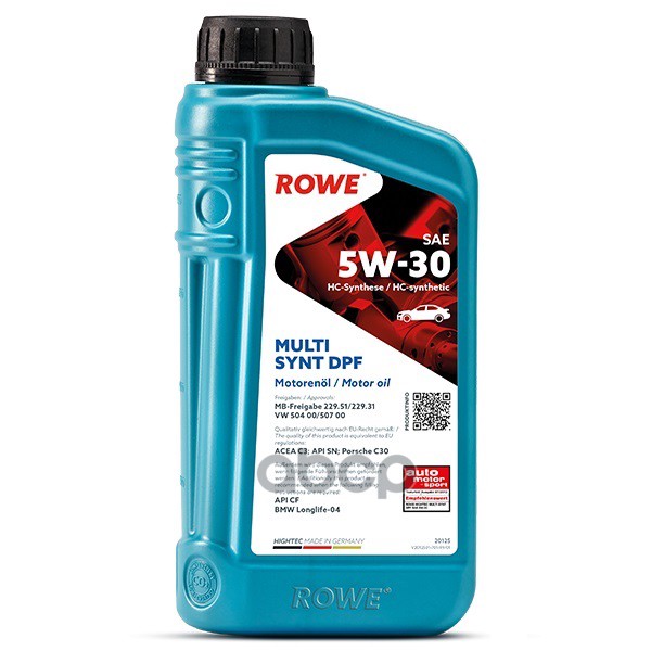 ROWE Масло Rowe 5W30 Hightec Multi Synt Dpf Api Sp Acea C3 1Л Син