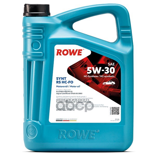 

Моторное масло ROWE синтетическое 5W30 Hightec Synt Rs Hc-Fo A1/B1, A5/B5 5л