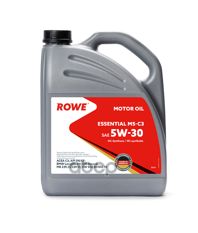 

Моторное масло ROWE синтетическое 5W30 Essential Ms-C3 Sn/Cf 5л