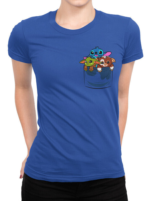 

Футболка женская Dream Shirts Йода, Стич и Гремлин в кармашке Женская 10009391 синяя M, Йода, Стич и Гремлин в кармашке Женская 10009391