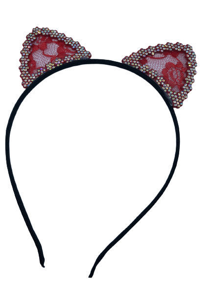

Ободок COSY Ушки кошки кружевной стразы красный, ТЦМ_66-Е427/КР(1-1), Е-431