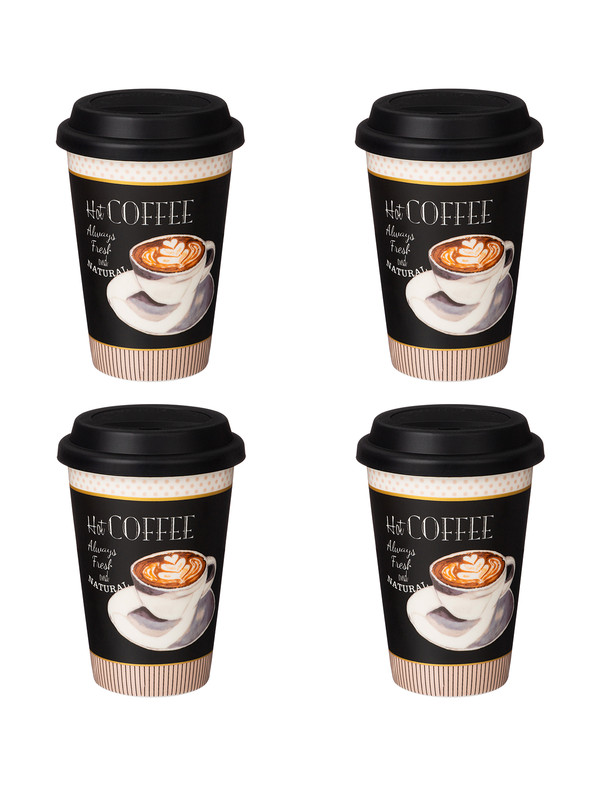 

Набор кружек 4 шт Lefard Coffemania с силиконовой крышкой 390 мл 4-SPAIK(260-652)ARTI