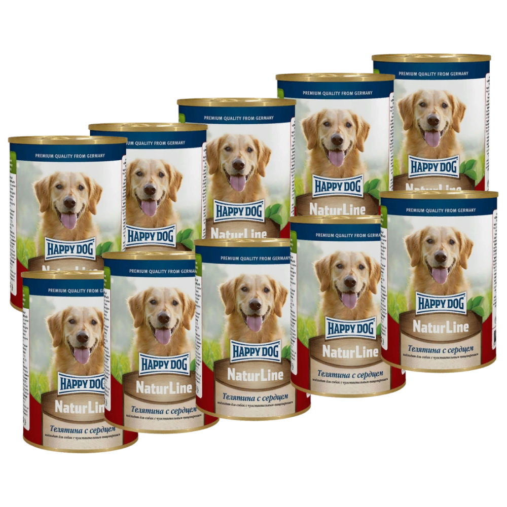 

Консервы для собак Happy Dog, телятина с сердцем, 10шт по 410г