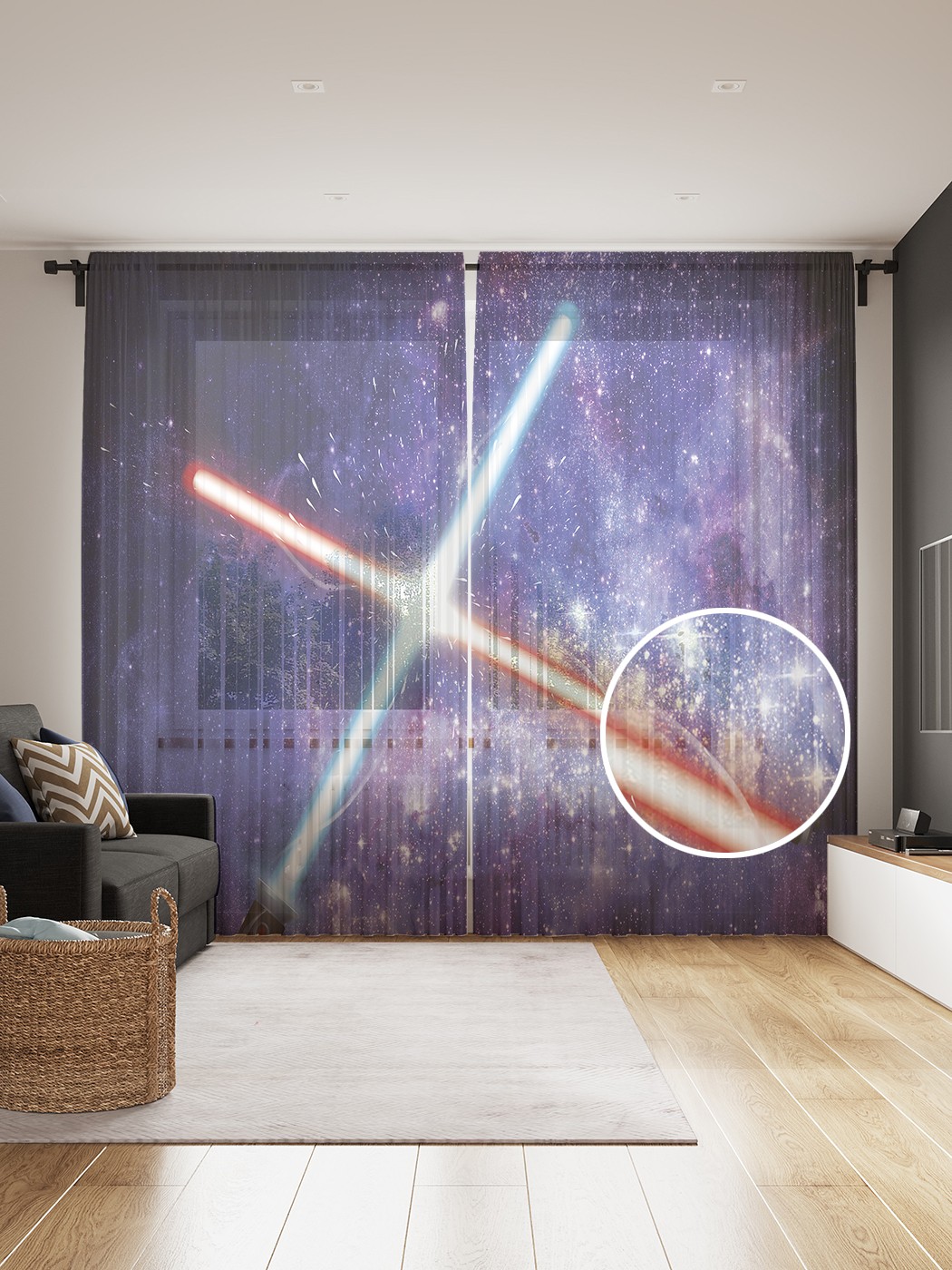 

Фототюль JoyArty "Космический бой", 145x265см (2 полотна со шторной лентой + 50 крючков), Космический бой