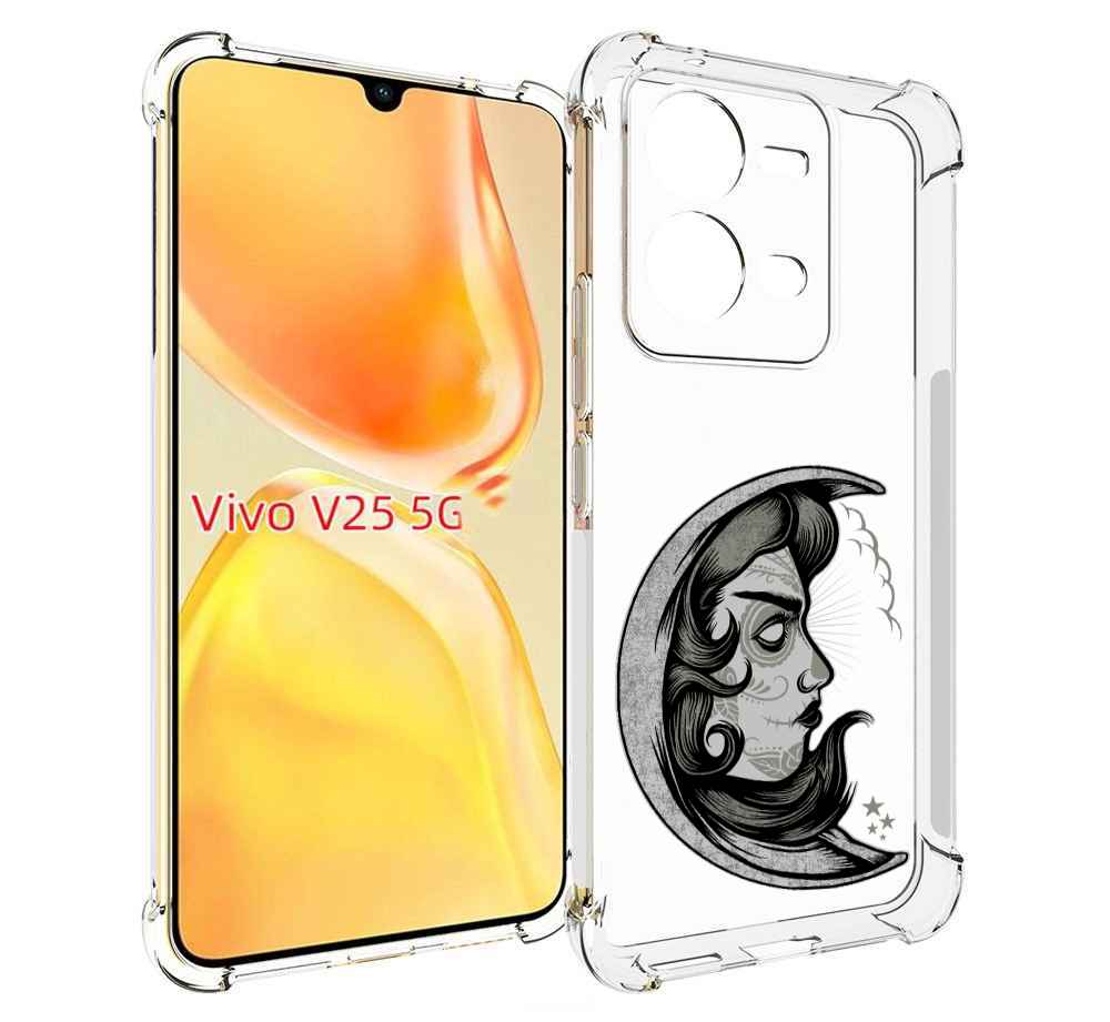 

Чехол MyPads черно белая луна с лицом для Vivo V25 5G / V25e, Прозрачный, Tocco