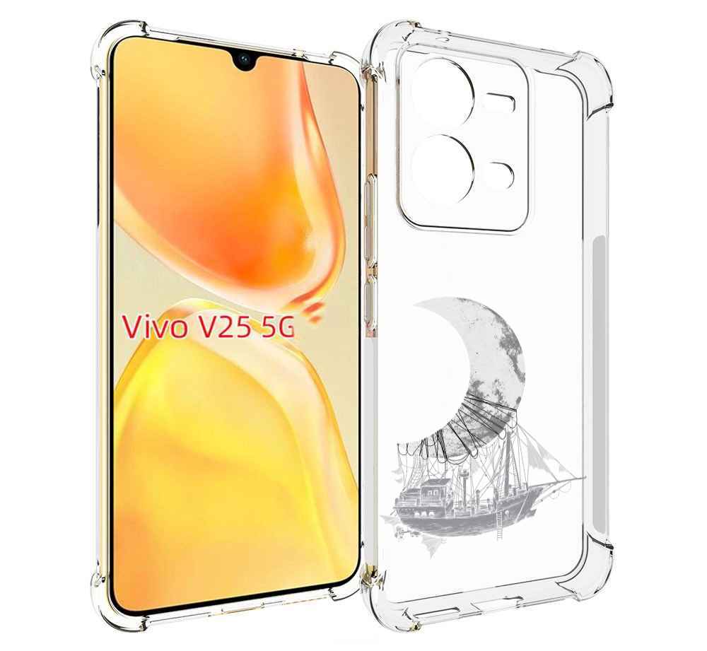 

Чехол MyPads черно белый корабль полумесяц для Vivo V25 5G / V25e, Прозрачный, Tocco