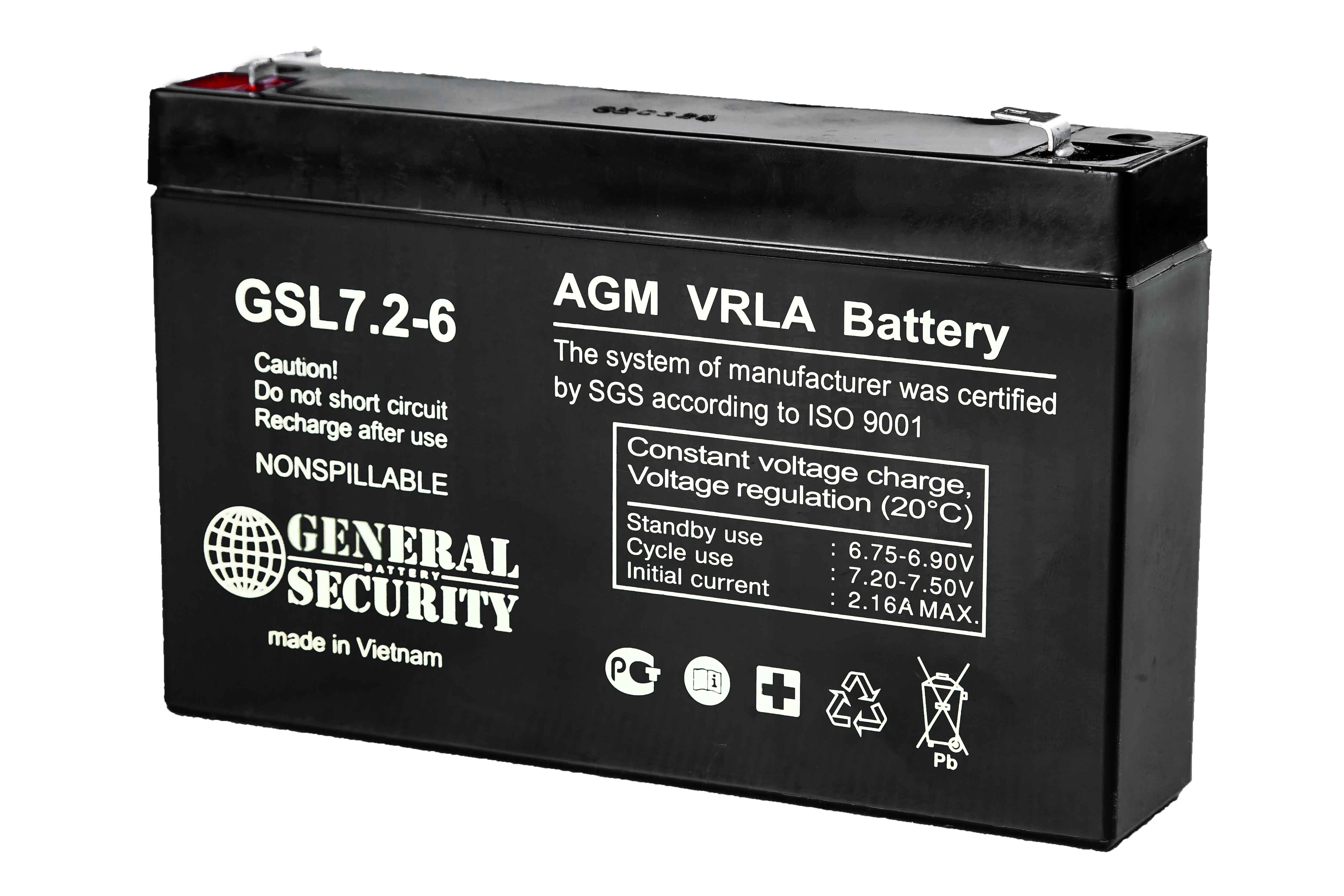 Свинцово-кислотный аккумулятор General Security GSL 7.2-6 6В 7.2Ач