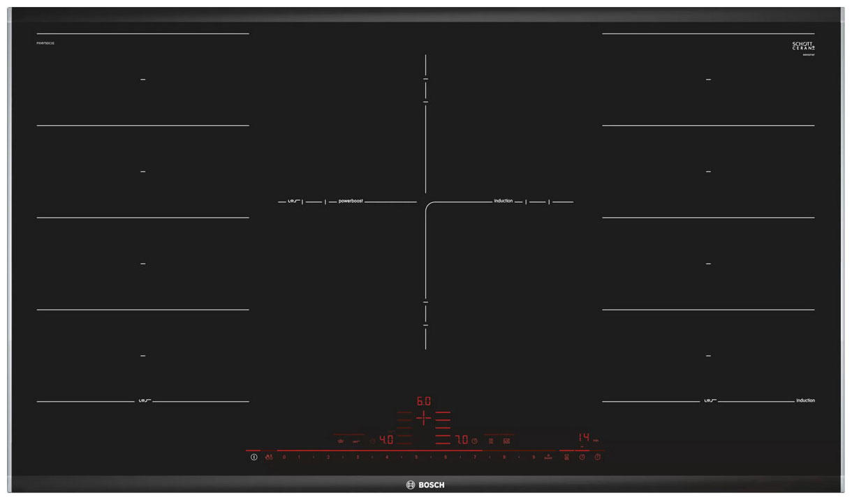 фото Встраиваемая варочная панель индукционная bosch pxv975dc1e черная