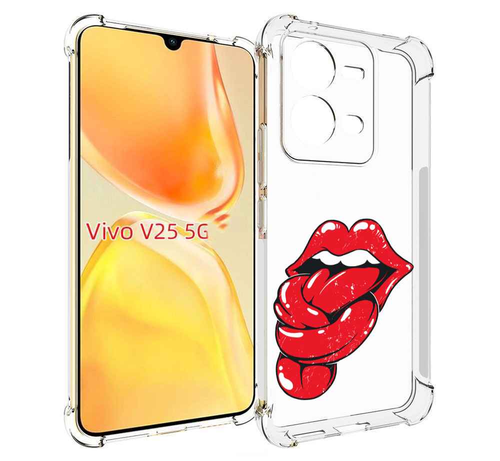 

Чехол MyPads яркие губы с языком для Vivo V25 5G / V25e, Прозрачный, Tocco